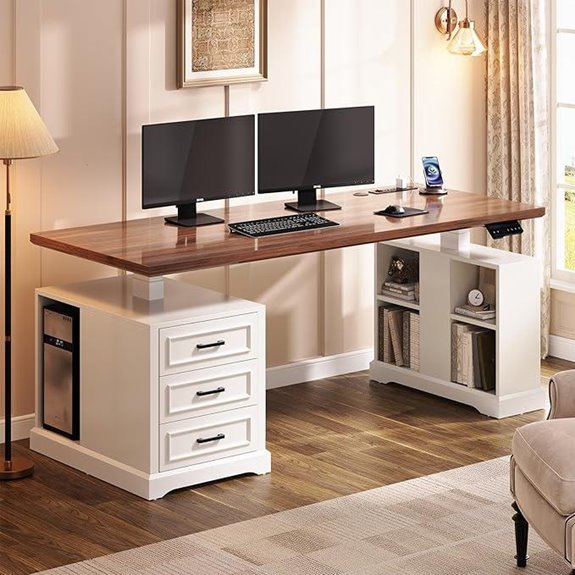 SEDETA Farmhouse Standing Desk with Storage and Outlets